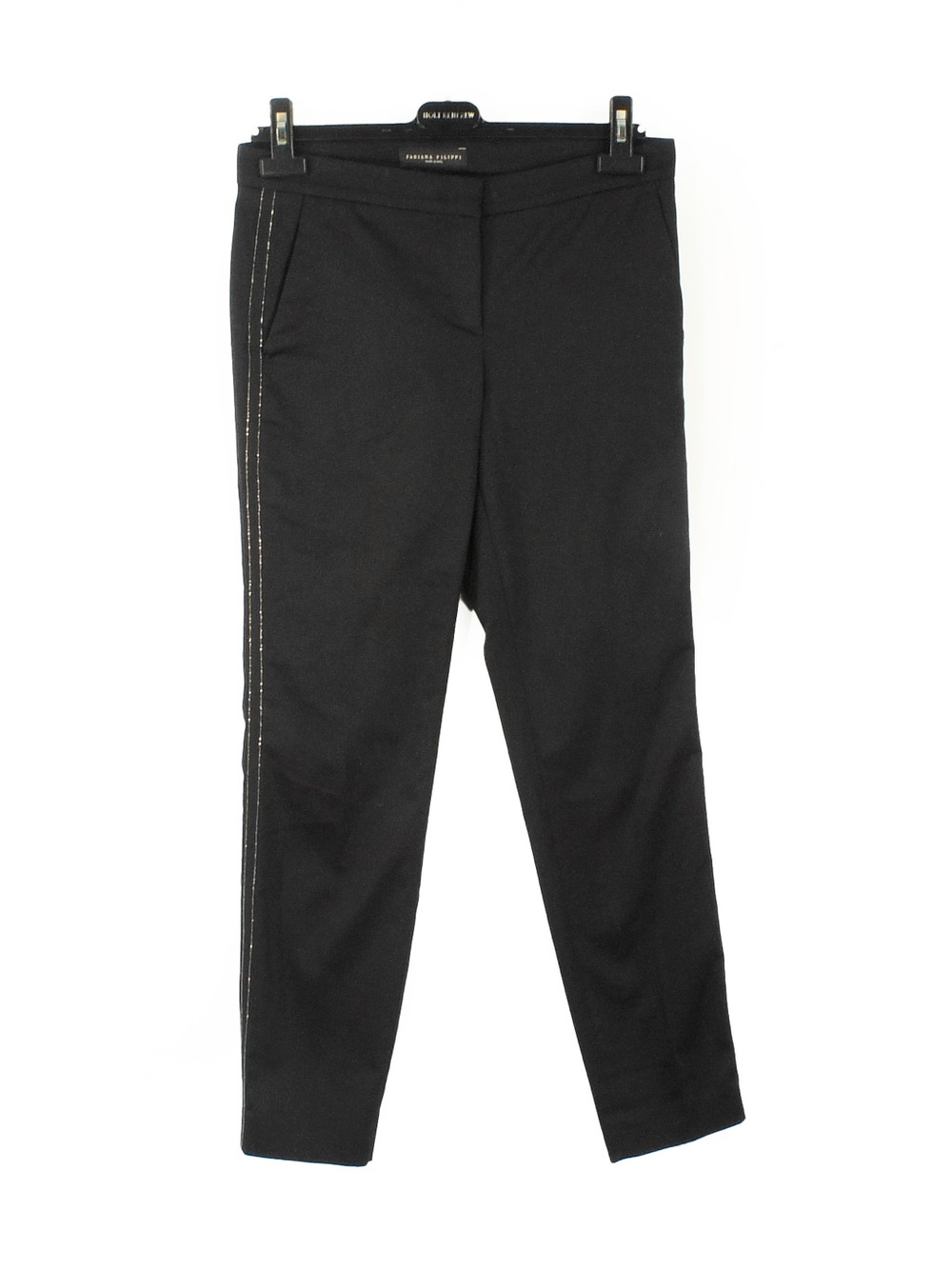 Fabiana Filippi Embellished Grosgrain Side Stripe Black Trouser Pants